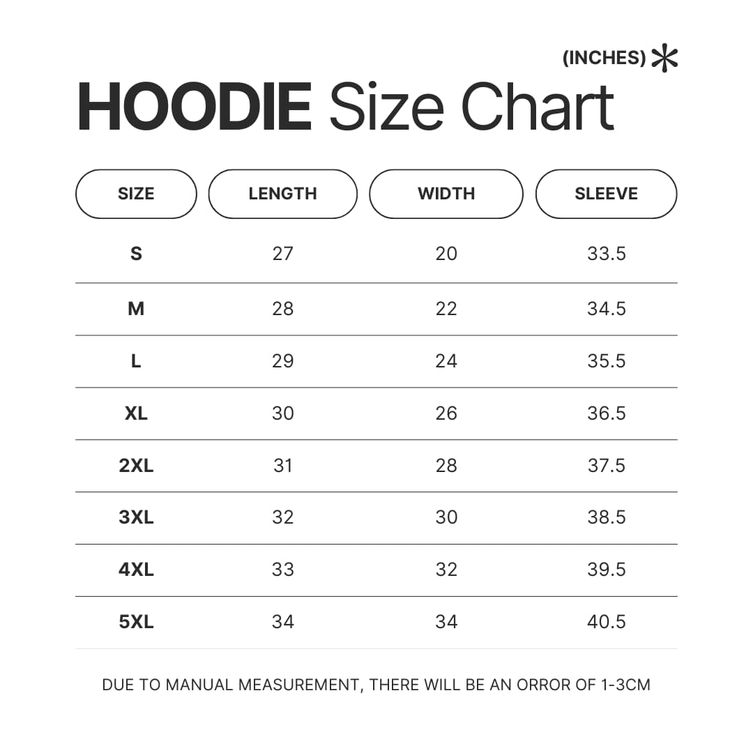 Hoodie Size Chart - Xenoblade Chronicles Store